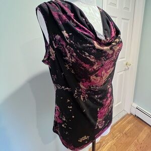 CALVIN KLEIN women’s Blouse Petite Large Sleeveless Black Pink Multicolor
